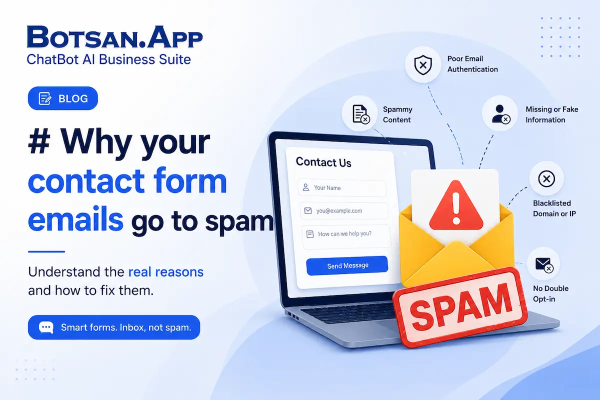 An email being handed from a website to a mail server and turned away, illustrating a contact form notification failing an SPF check
